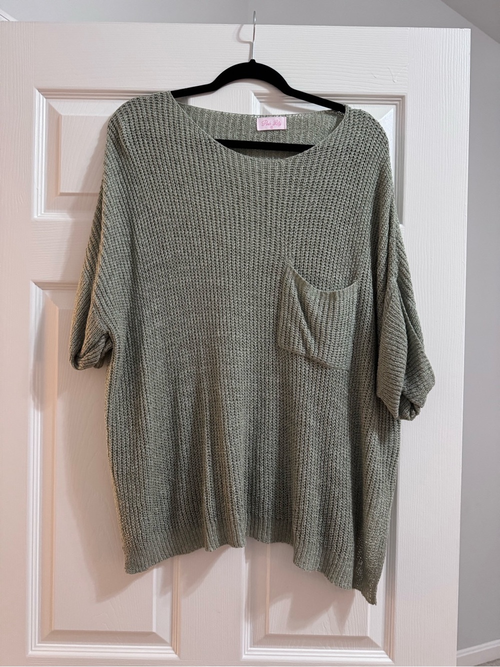 Pink Lily Sage Green Knit Pocket Pullover